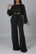 Black Casual Solid Patchwork O Neck Long Sleeve Two Pieces