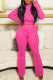 Rose Red Casual Solid Patchwork Turtleneck Long Sleeve Two Pieces