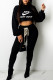 Black Fashion Casual Print Letter Hooded Collar Long Sleeve Two Pieces