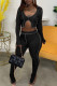 Black Fashion Casual Solid Asymmetrical V Neck Long Sleeve Two Pieces