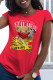 Red Street Cute Print Patchwork O Neck T-Shirts