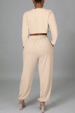 Apricot Casual Solid Split Joint Asymmetrical O Neck Long Sleeve Two Pieces