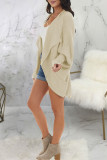 Cream White Casual Solid Split Joint Pocket Outerwear