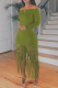 Green Sexy Solid Tassel Off the Shoulder Straight Dresses