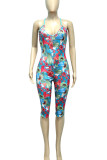 Red Sexy Print Patchwork U Neck Skinny Rompers