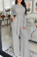 Grey Casual Solid Bandage Patchwork O Neck Long Sleeve Two Pieces