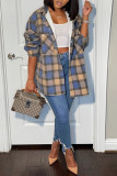Purple Fashion Casual Plaid Print Cardigan Turndown Collar Outerwear