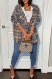 Purple Fashion Casual Plaid Print Cardigan Turndown Collar Outerwear