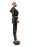 Black Fashion Casual Solid Basic Hooded Collar Long Sleeve Two Pieces