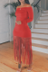 Red Sexy Solid Tassel Off the Shoulder Straight Dresses