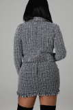 Black Sexy Vintage Patchwork Tassel Turndown Collar Long Sleeve Two Pieces