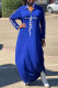 Blue Casual Print Patchwork Zipper Turndown Collar Straight Dresses