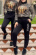 Black Fashion Elegant Print Patchwork O Neck Long Sleeve Two Pieces