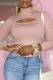 Pink Fashion Casual Solid Hollowed Out Turtleneck Tops