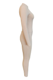 Apricot Sexy Solid Patchwork O Neck Long Sleeve Two Pieces