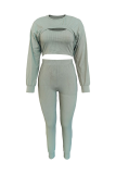 Green Sexy Solid Patchwork O Neck Long Sleeve Two Pieces