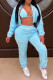 Blue Fashion Casual Solid Basic Long Sleeve Three-piece Set