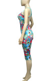 Red Sexy Print Patchwork U Neck Skinny Rompers