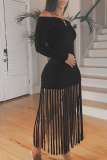 Red Sexy Solid Tassel Off the Shoulder Straight Dresses