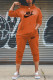 Orange Fashion Street Print Patchwork Hooded Collar Long Sleeve Two Pieces