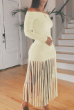 Red Sexy Solid Tassel Off the Shoulder Straight Dresses
