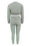 Green Sexy Solid Patchwork O Neck Long Sleeve Two Pieces