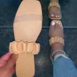 Brown Fashion Casual Solid Color Square Toe Slippers