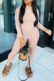 Apricot Sexy Solid Patchwork O Neck Long Sleeve Two Pieces