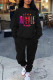 Black Fashion Casual Print Basic O Neck Long Sleeve Two Pieces