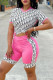 Pink Fashion Casual Print Patchwork O Neck Short Sleeve Two Pieces