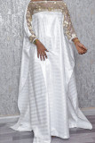 White Fashion Casual Patchwork Embroidery See-through O Neck Evening Dress