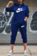 Blue Fashion Street Print Patchwork Hooded Collar Long Sleeve Two Pieces