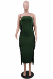 Green Fashion Sexy Solid Tassel Split Joint Backless Strapless Long Dress
