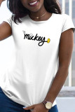 White Casual Street Print Patchwork O Neck T-Shirts