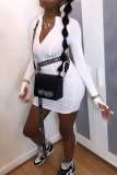 Grey Sexy Solid Patchwork Zipper Collar Pencil Skirt Dresses