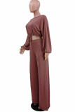 Red Casual Solid Patchwork O Neck Long Sleeve Two Pieces
