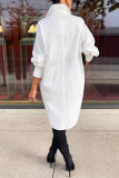 White Fashion Casual Solid Asymmetrical Turndown Collar Tops