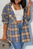 Purple Fashion Casual Plaid Print Cardigan Turndown Collar Outerwear