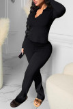 Yellow Casual Solid Patchwork V Neck Long Sleeve Two Pieces