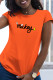 Orange Casual Street Print Patchwork O Neck T-Shirts