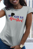 Grey Sweet Street Print Patchwork O Neck Tops