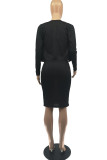 Red Fashion Casual Solid Basic O Neck Long Sleeve Two Pieces
