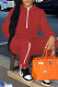 Red Fashion Casual Solid Patchwork Zipper Hooded Collar Long Sleeve Two Pieces