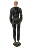 Black Fashion Casual Solid Basic Hooded Collar Long Sleeve Two Pieces