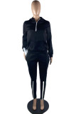 Black Fashion Casual Solid Patchwork Zipper Hooded Collar Long Sleeve Two Pieces