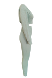 Green Sexy Solid Patchwork O Neck Long Sleeve Two Pieces