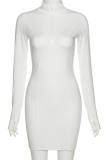 Grey Sexy Solid Patchwork Zipper Collar Pencil Skirt Dresses