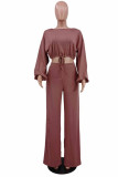 Red Casual Solid Patchwork O Neck Long Sleeve Two Pieces