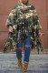 Camouflage Street Print Leopard Tassel Split Joint O Neck Tops