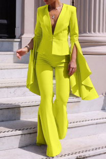 Yellow Fashion Irregular Large Sleeve Flare Pants Two Piece Suit